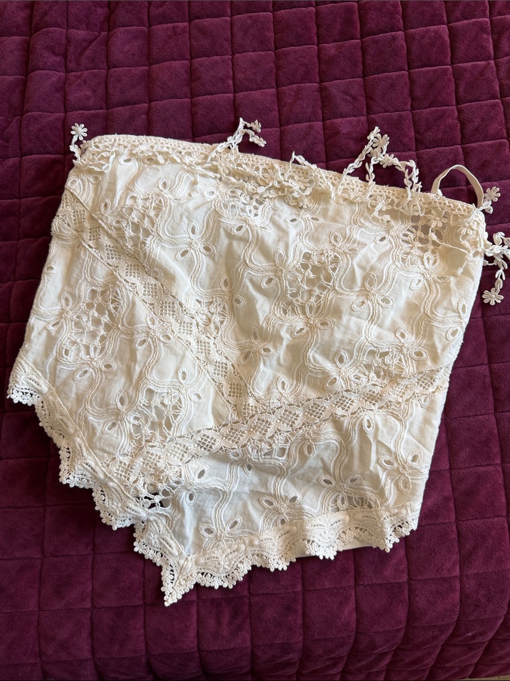 Miss Me Cream Lace Crochet Chemise Top with Floral Straps